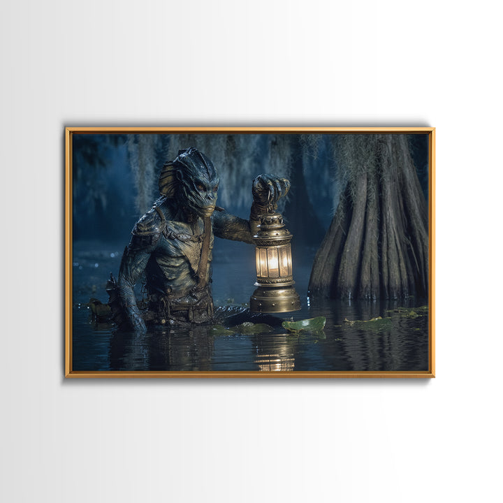 The Creature Of Lantern Lagoon, Symbolist Gothic Landscape, Landscape Wall Art, Gothic Horror Wall Art, Framed Canvas Print