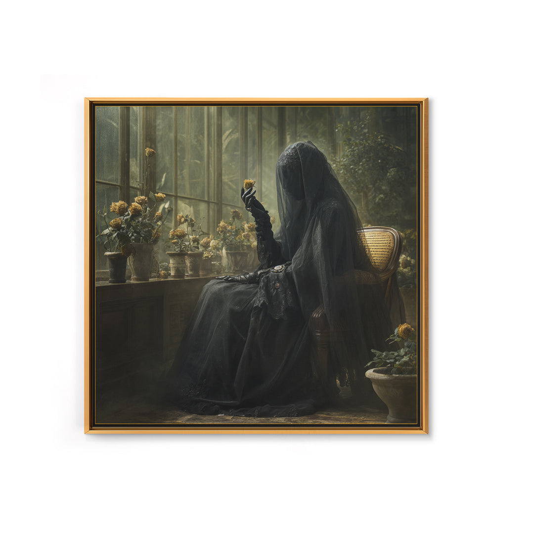 The Invisible Mourner Of Glass House, Gothic Engraving Art, Square Wall Art, Macabre Wall Art, Canvas Print, Halloween Wall Art