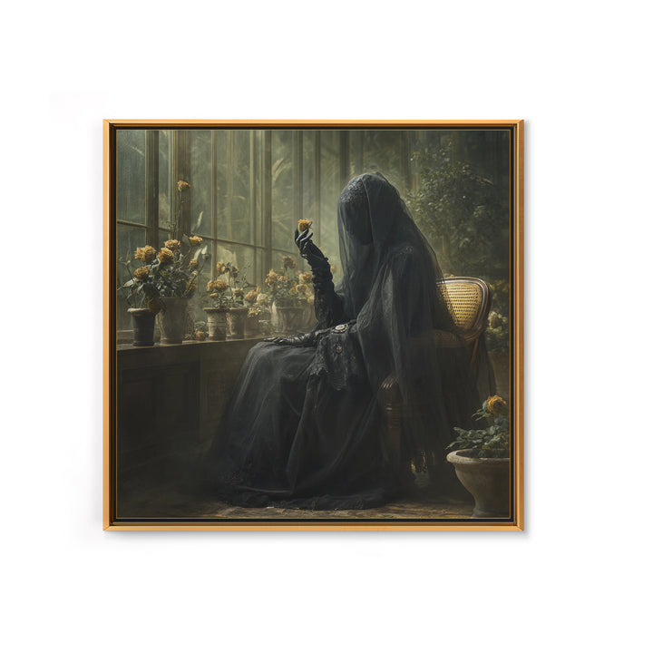 The Invisible Mourner Of Glass House, Gothic Engraving Art, Square Wall Art, Macabre Wall Art, Canvas Print, Halloween Wall Art