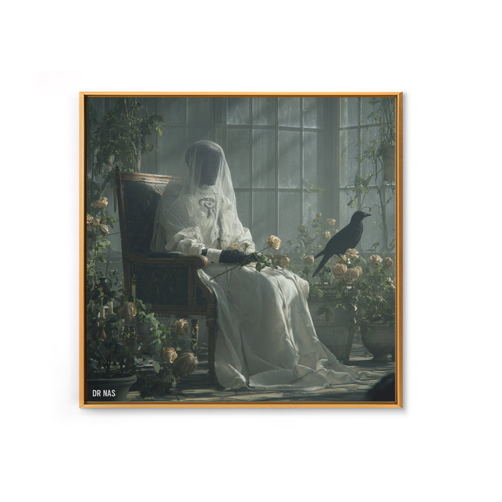 The Invisible Mourner Of Glass House, Victorian Macabre Art, Square Wall Art, Gothic Horror Wall Art, Framed Canvas Print