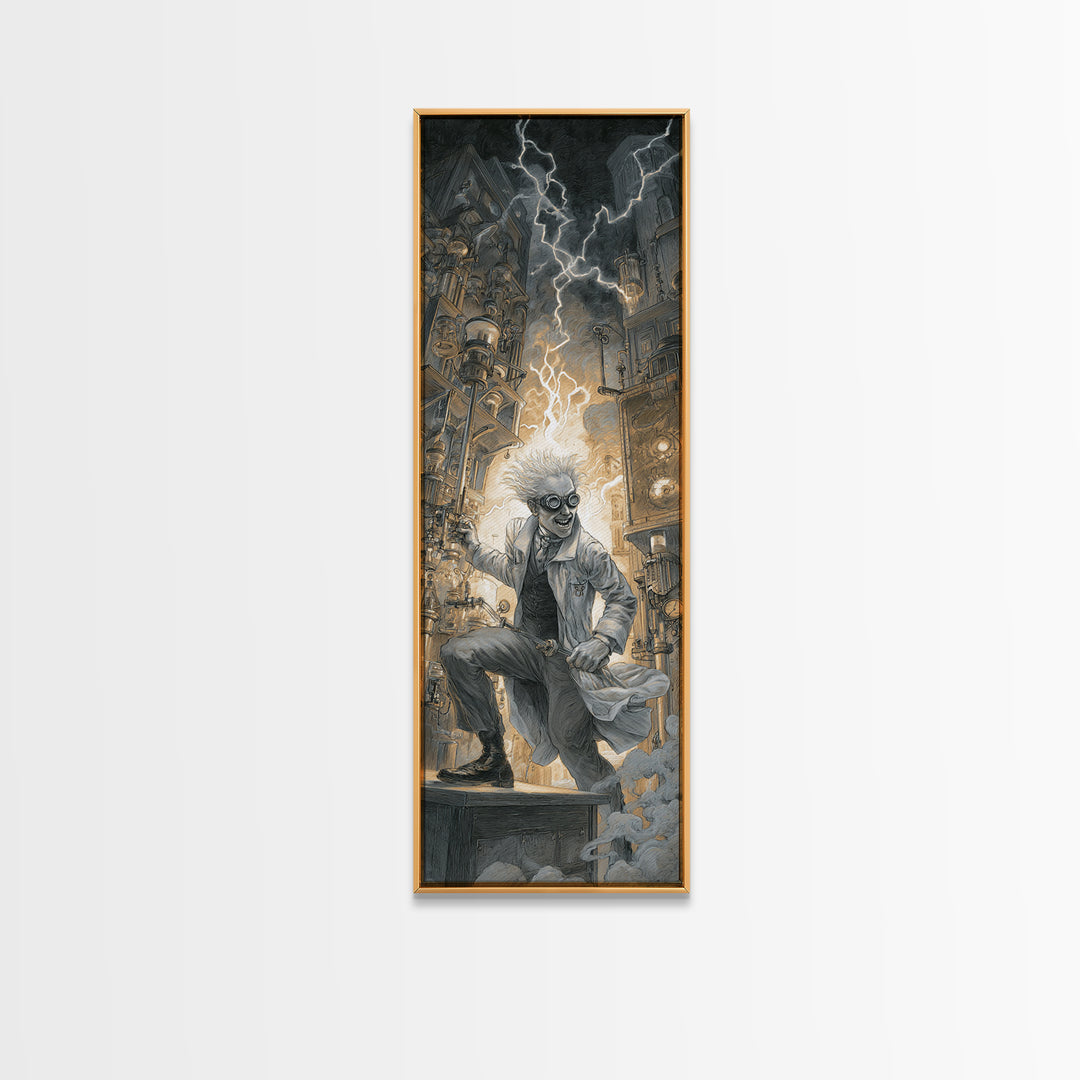 Doctor Vesper'S Resurrection Engine, Gothic Engraving Art, Tall Narrow Wall Art, Dark Fantasy Wall Art, Framed Canvas Print