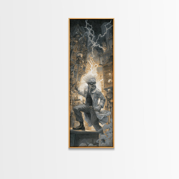 Doctor Vesper'S Resurrection Engine, Gothic Engraving Art, Tall Narrow Wall Art, Dark Fantasy Wall Art, Framed Canvas Print