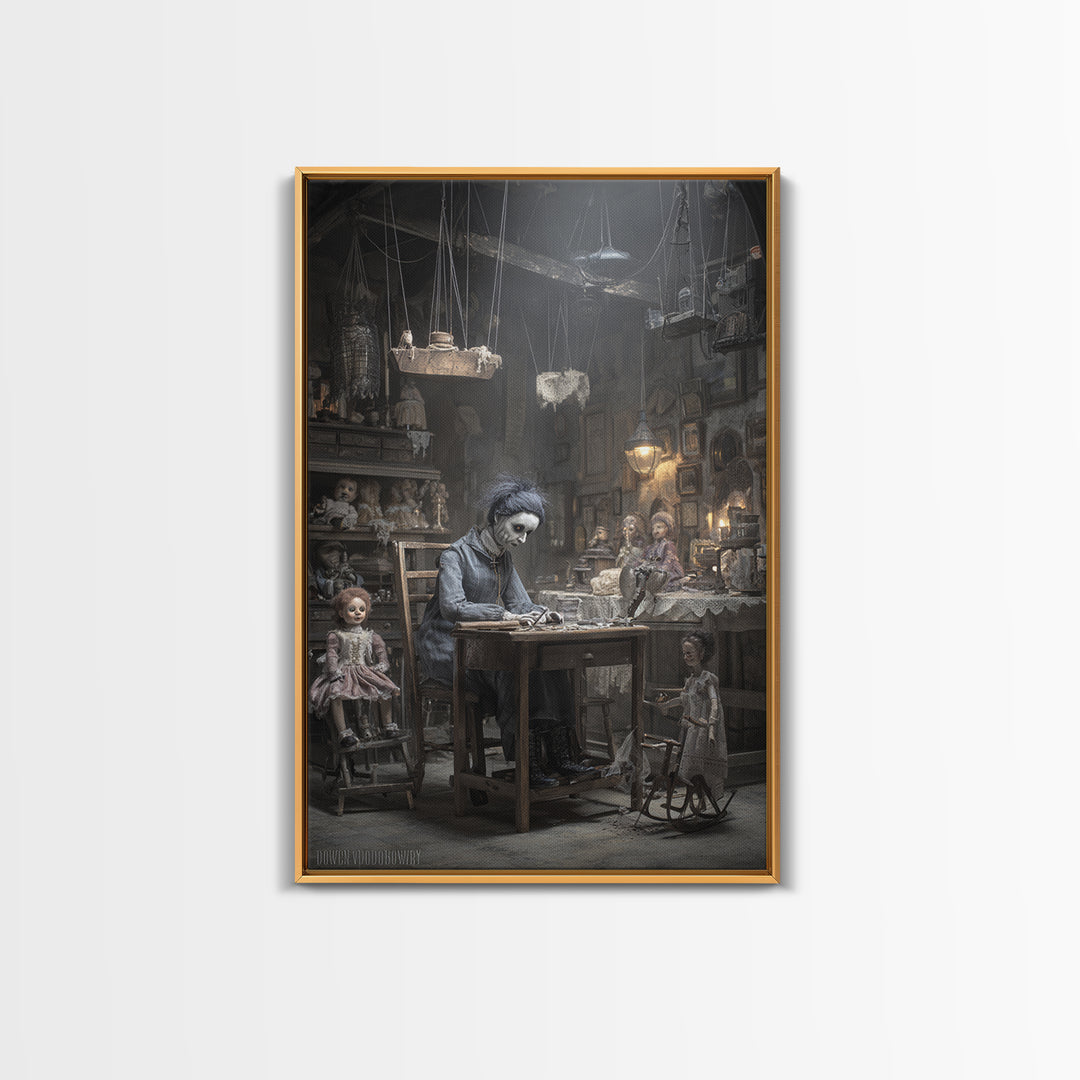The Dollmaker Of Hollow Ward, Victorian Macabre Art, Vertical Wall Art, Macabre Wall Art, Canvas Print, Halloween Wall Art