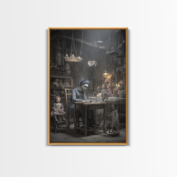 The Dollmaker Of Hollow Ward, Victorian Macabre Art, Vertical Wall Art, Macabre Wall Art, Canvas Print, Halloween Wall Art