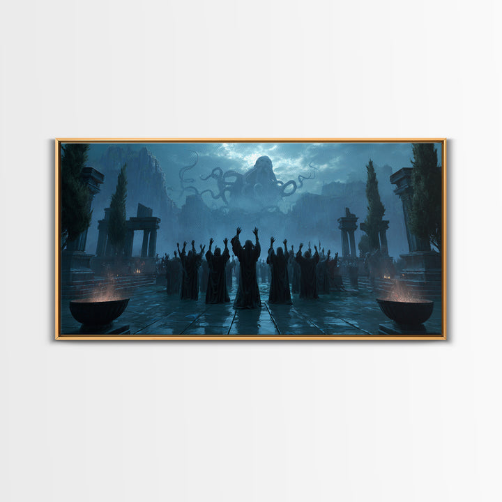 The Choir Of Deepwater Acolytes, Symbolist Gothic Landscape, Wide Panoramic Art, Macabre Wall Art, Canvas Print, Halloween Wall Art