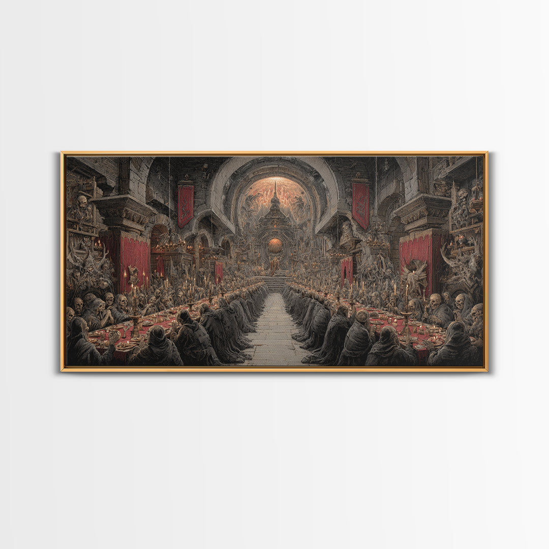 The Feast Of The Pale Cult, Grotesque Carnival Art, Wide Panoramic Art, Macabre Wall Art, Canvas Print, Halloween Wall Art