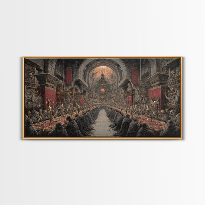 The Feast Of The Pale Cult, Grotesque Carnival Art, Wide Panoramic Art, Macabre Wall Art, Canvas Print, Halloween Wall Art