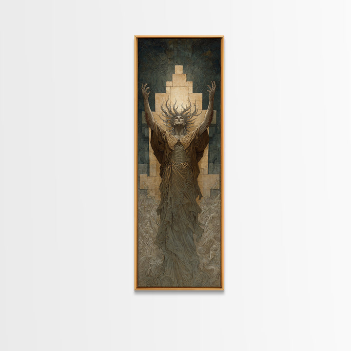 The Crown Of The Tentacled Saint, Gothic Engraving Art, Tall Narrow Wall Art, Eldritch Wall Decor, Framed Canvas Print