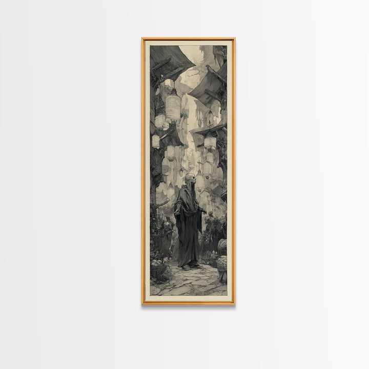 The Lantern Market Beyond The Veil, Expressionist Nightmare Art, Tall Narrow Wall Art, Dark Halloween Decor, Framed Canvas Print