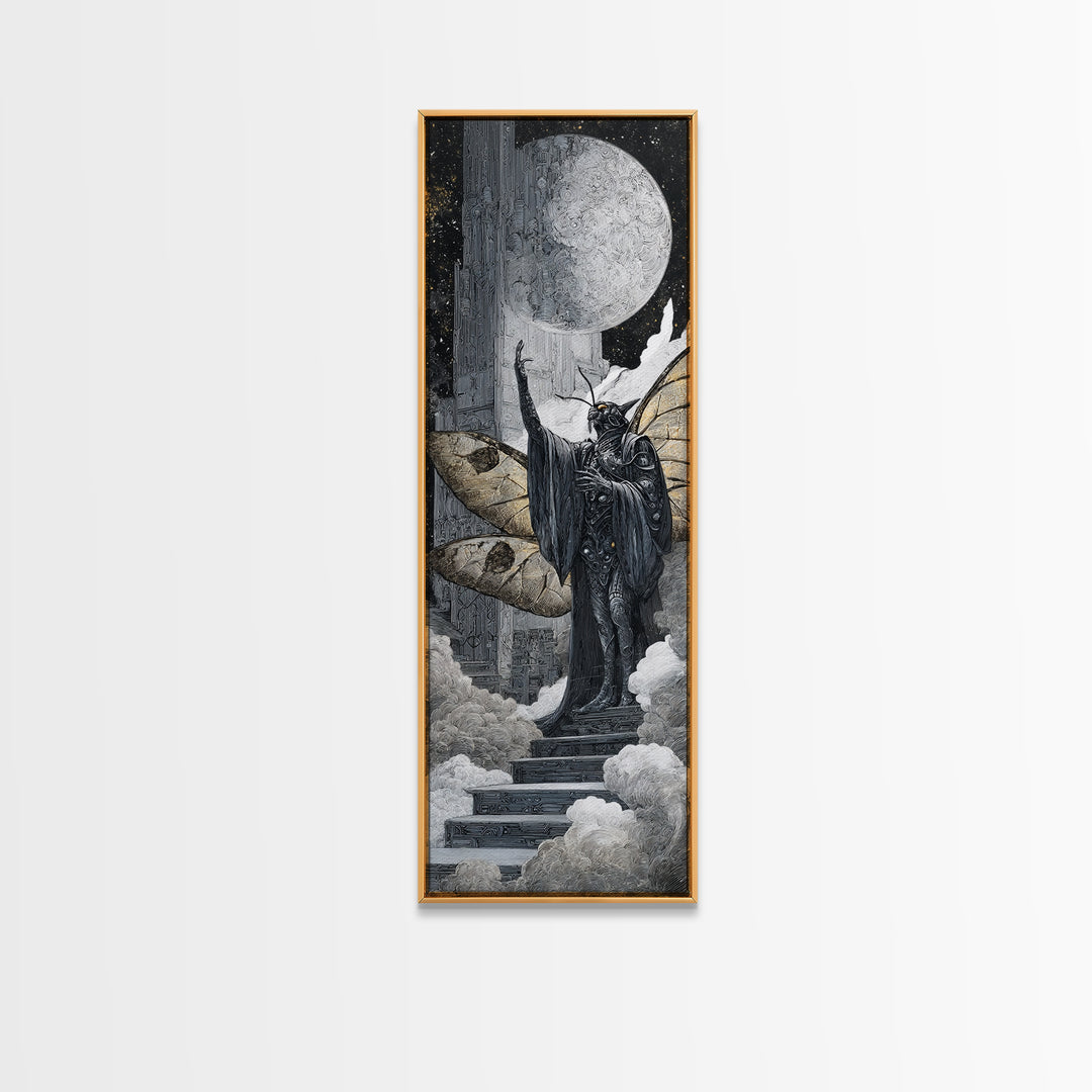 The Moth Prophet Of Kadath, Biomechanical Horror Art, Tall Narrow Wall Art, Cosmic Horror Art, Canvas Print, Halloween Wall Art