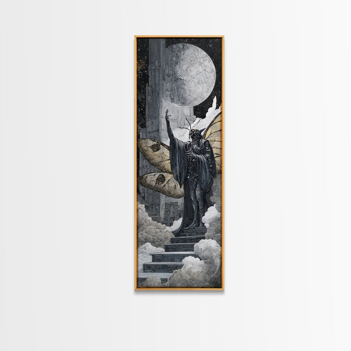 The Moth Prophet Of Kadath, Biomechanical Horror Art, Tall Narrow Wall Art, Cosmic Horror Art, Canvas Print, Halloween Wall Art