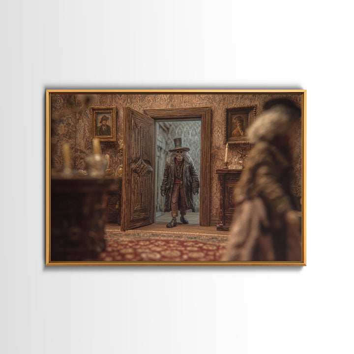The Thirteenth Door Of Arkham House, Gothic Storybook Art, Landscape Wall Art, Dark Halloween Decor, Framed Canvas Print