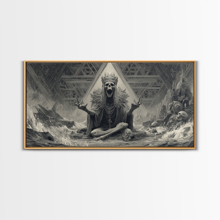 The Salt King Of The Black Shore, Grotesque Carnival Art, Wide Panoramic Art, Dark Halloween Decor, Framed Canvas Print, Horror Wall Art