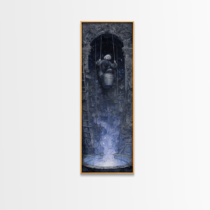 The Dreamwell Beneath Miskatonic, Ornate Symbolist Art, Tall Narrow Wall Art, Dark Halloween Decor, Framed Canvas Print