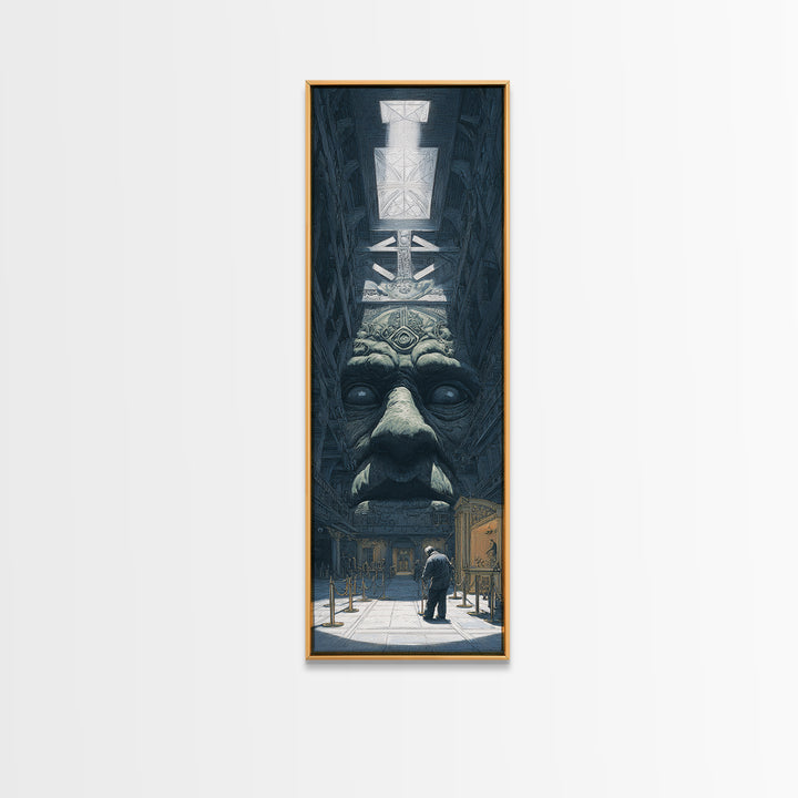 The Custodian Of The Whispering Idol, Gothic Engraving Art, Tall Narrow Wall Art, Eldritch Wall Decor, Framed Canvas Print