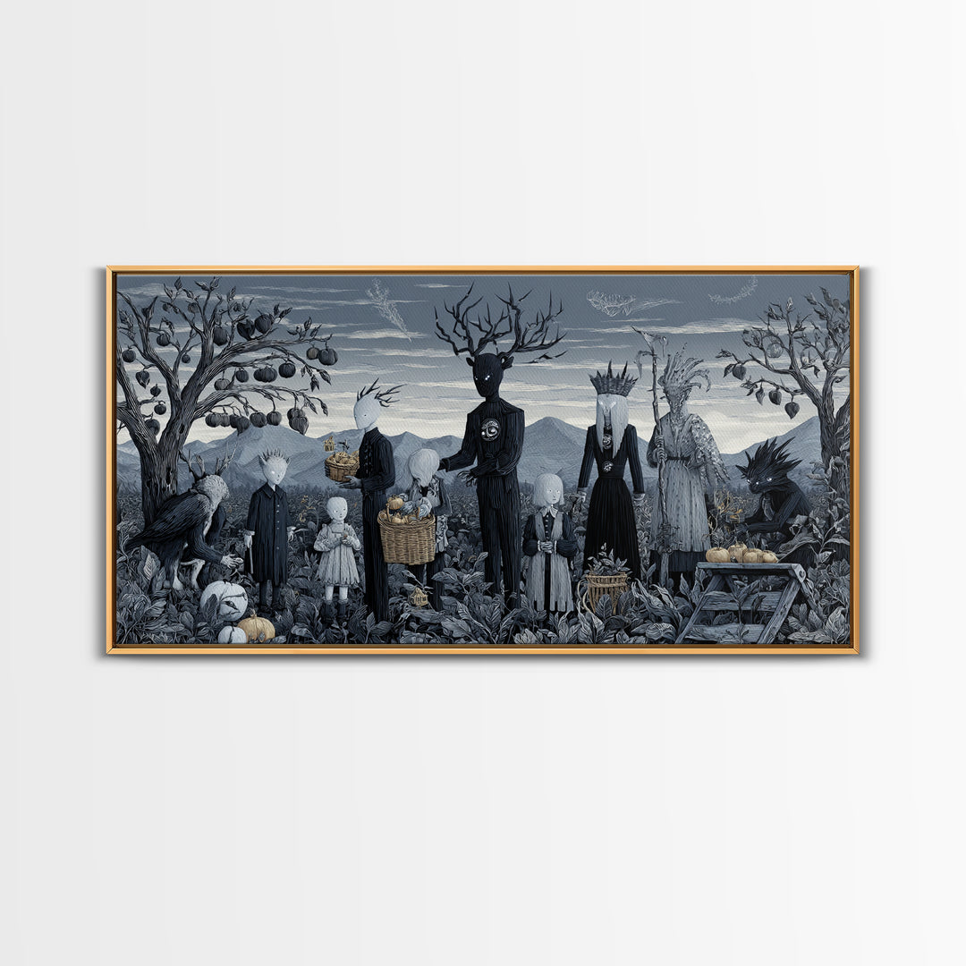 The Children Of The Star Orchard, Symbolist Dream Art, Wide Panoramic Art, Macabre Wall Art, Canvas Print, Halloween Wall Art