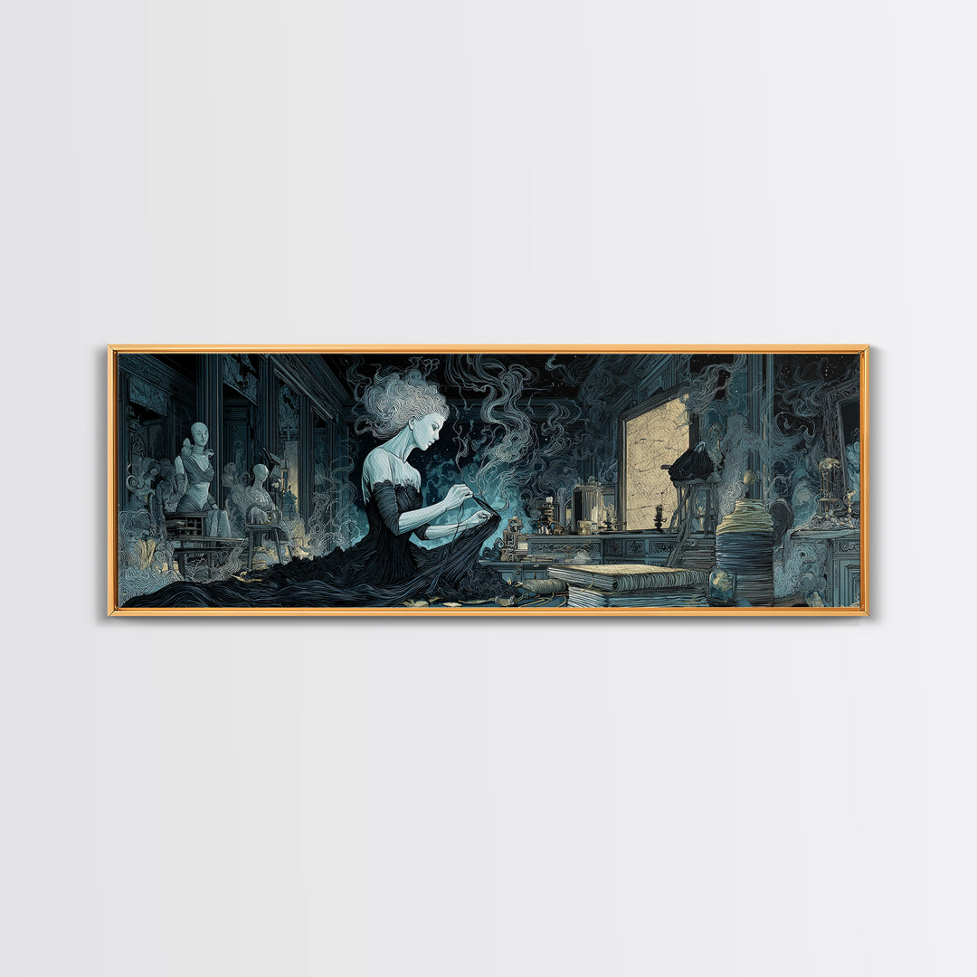 The Seamstress Of Living Nebulae, Expressionist Nightmare Art, Extra Wide Wall Art, Eldritch Wall Decor, Framed Canvas Print