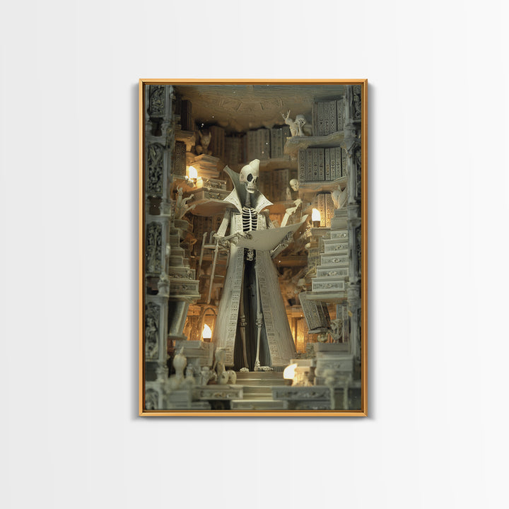 The Archivist Of Dreaming Bones, Stained Glass Gothic Art, Vertical Wall Art, Lovecraftian Horror Art, Framed Canvas Print