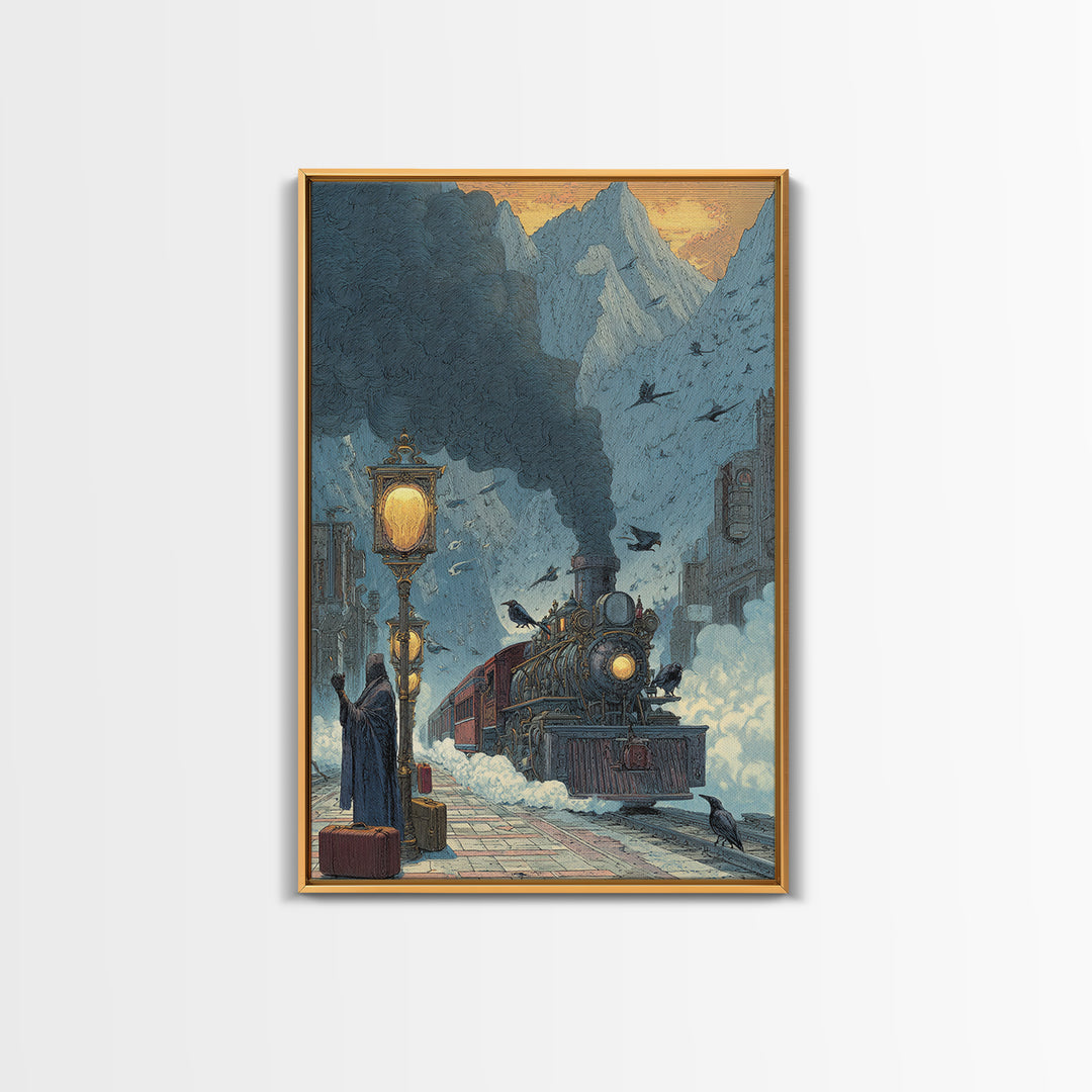 The Phantom Train To Kadath, Ornate Symbolist Art, Vertical Wall Art, Cosmic Horror Art, Canvas Print, Halloween Wall Art