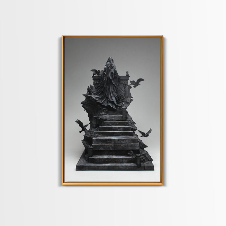 The Raven Sermon Of Leng, Biomechanical Horror Art, Vertical Wall Art, Dark Halloween Decor, Framed Canvas Print, Halloween Wall Art