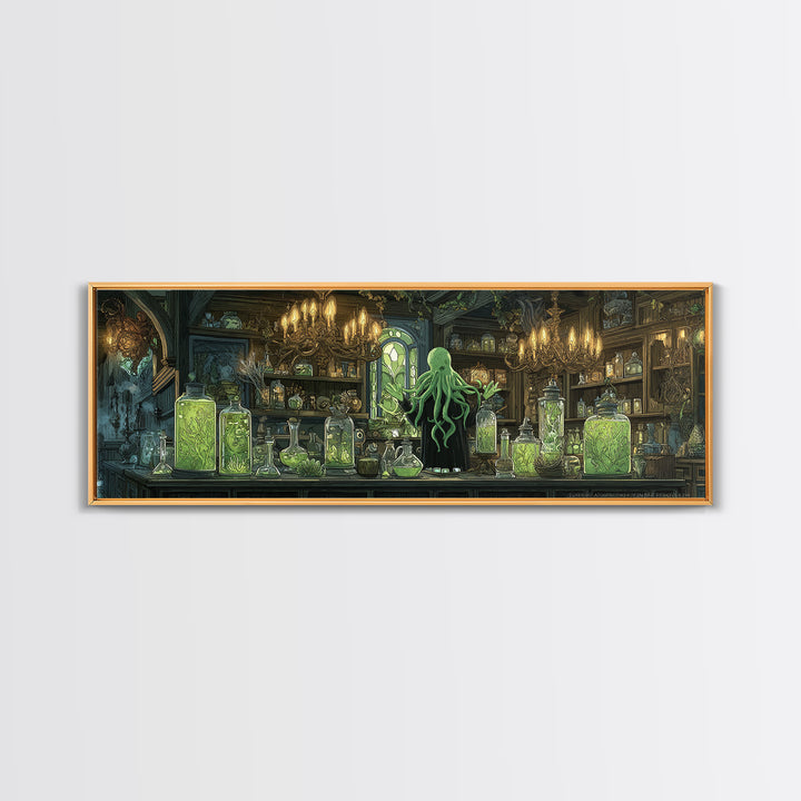 The Apothecary Of Black Seashell Dreams, Gothic Storybook Art, Extra Wide Wall Art, Eldritch Wall Decor, Framed Canvas Print
