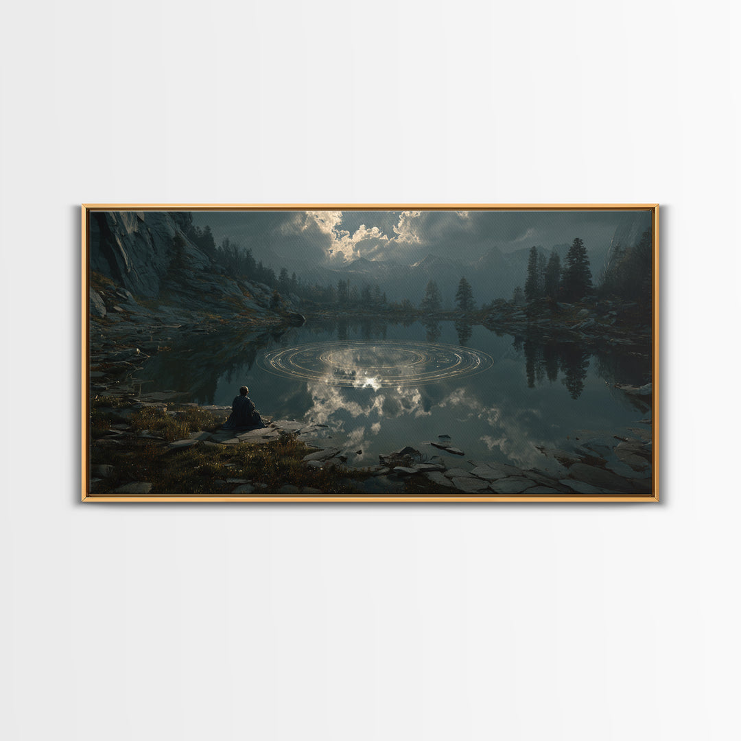 The Mirror Lake Of Lost Constellations, Grotesque Carnival Art, Wide Panoramic Art, Cosmic Horror Art, Canvas Print, Halloween Wall Art