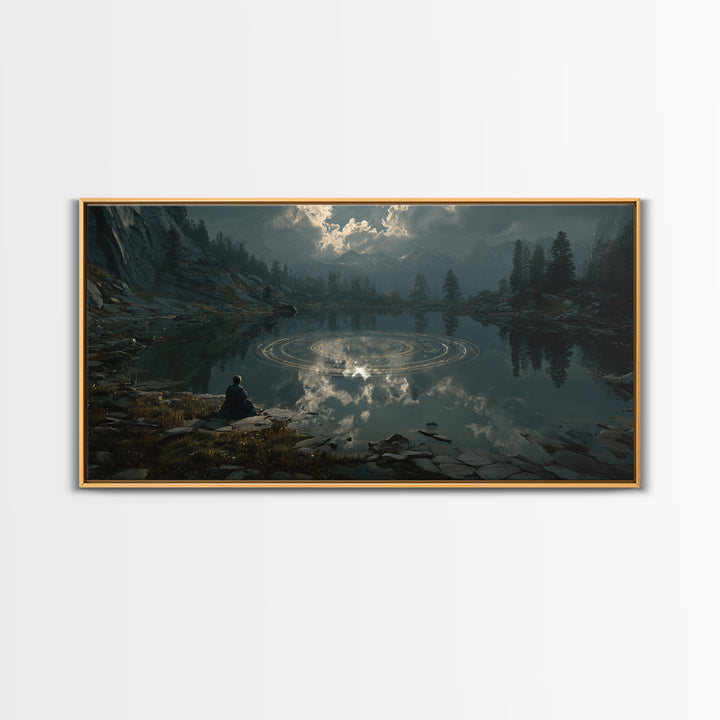 The Mirror Lake Of Lost Constellations, Grotesque Carnival Art, Wide Panoramic Art, Cosmic Horror Art, Canvas Print, Halloween Wall Art