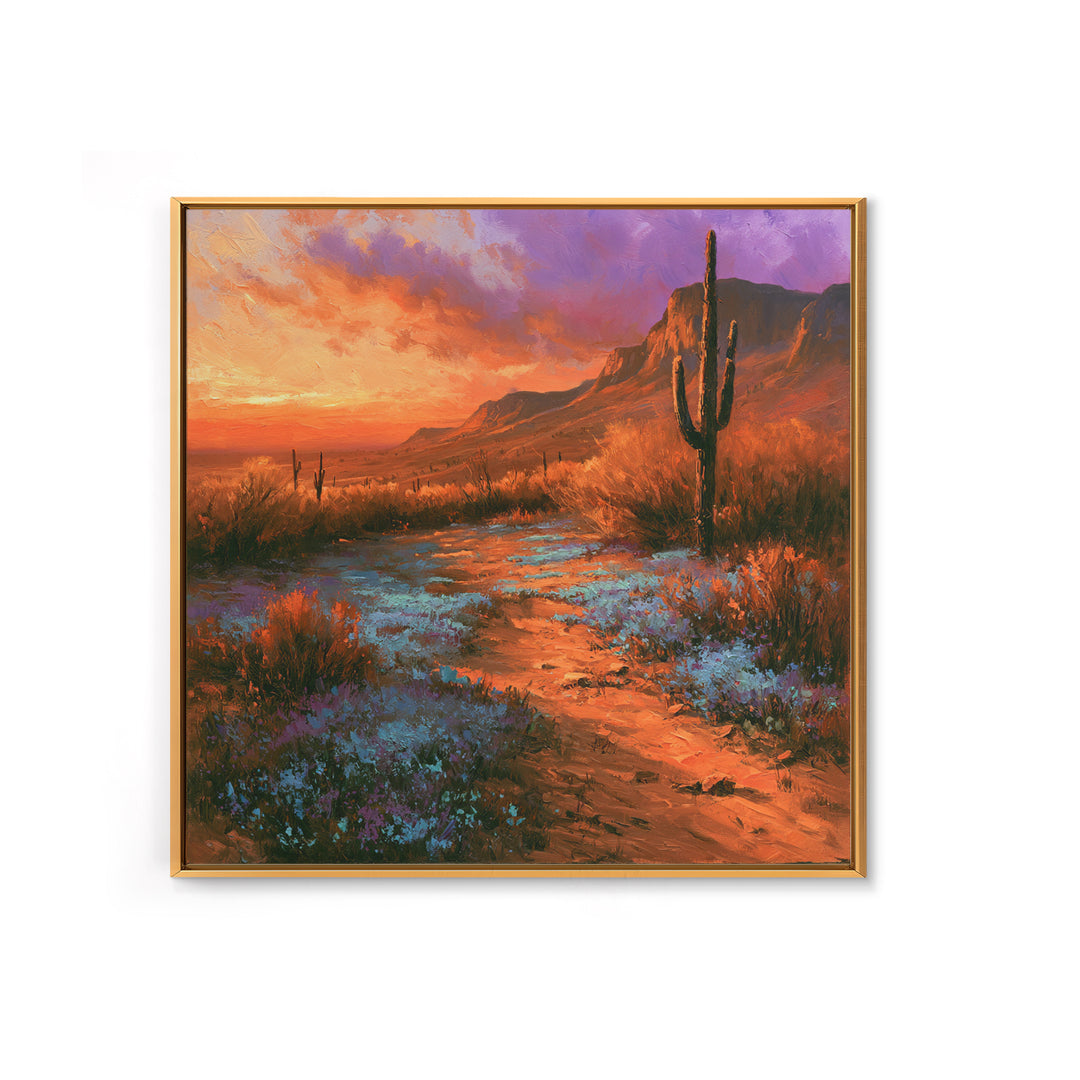 Desert Wildflowers After Spring Rain Framed Canvas Print, Desert Art, Nature Wall Art, Southwestern Decor, Fine Art, Desert, DES-1x1-100