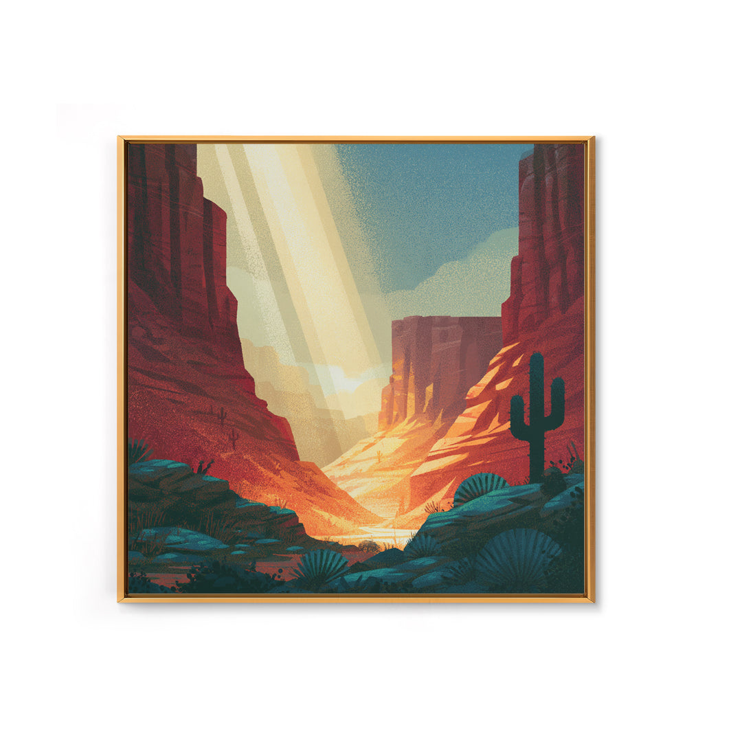 Sandstone Canyon with Dramatic Light Beam Framed Canvas Print, Desert Art, Abstract Wall Art, Southwestern Decor, DES-1x1-16