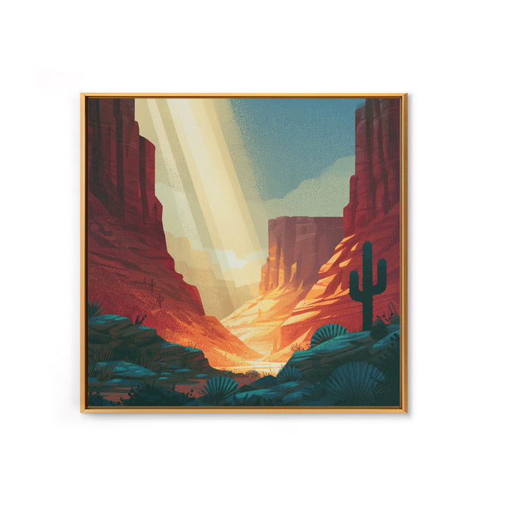 Sandstone Canyon with Dramatic Light Beam Framed Canvas Print, Desert Art, Abstract Wall Art, Southwestern Decor, DES-1x1-16