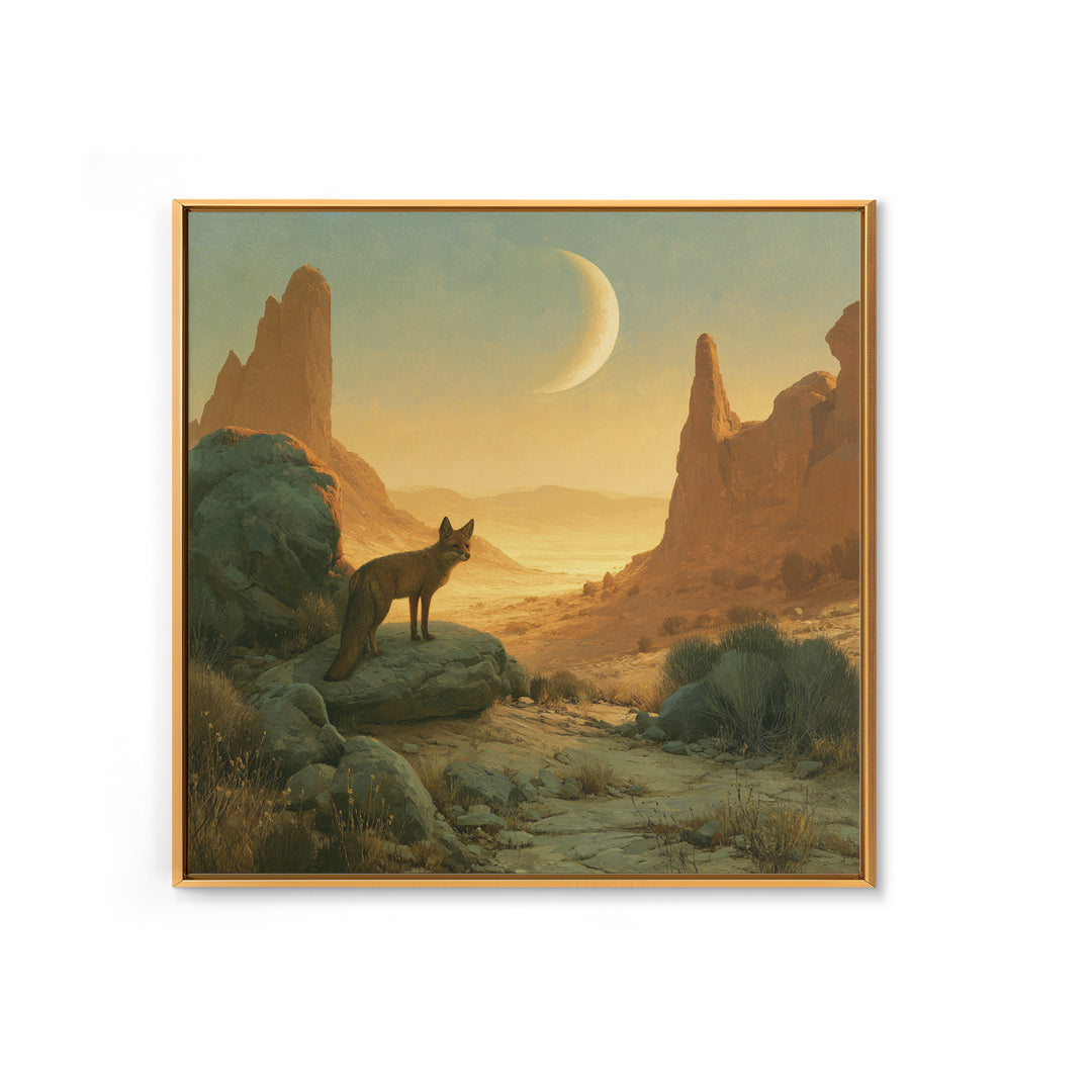 Desert Fox Beneath a Crescent Moon Canvas Print, Desert Art, Luxury Decor, Southwestern Decor, Fine Art, Desert, DES-1x1-17