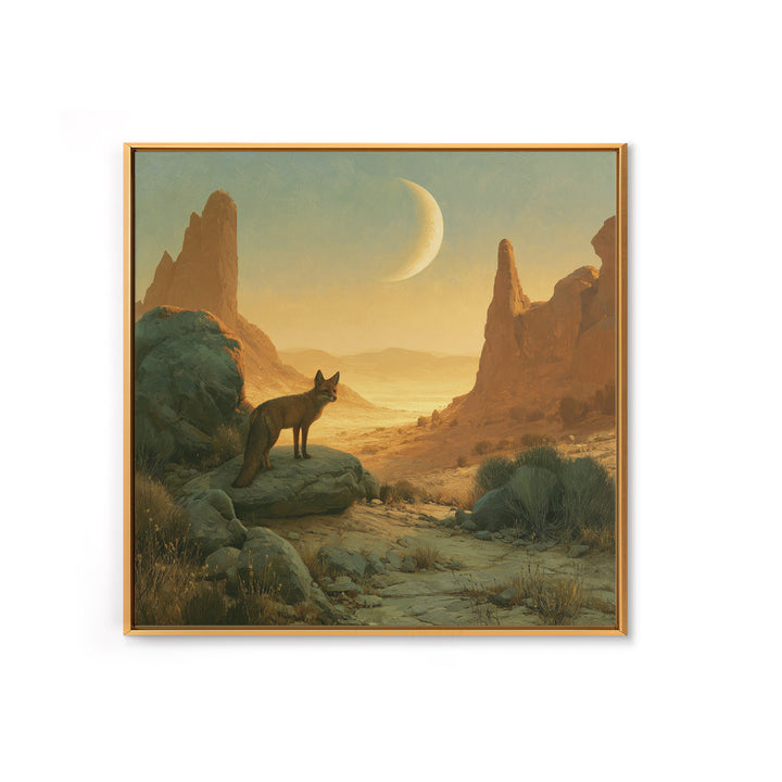 Desert Fox Beneath a Crescent Moon Canvas Print, Desert Art, Luxury Decor, Southwestern Decor, Fine Art, Desert, DES-1x1-17