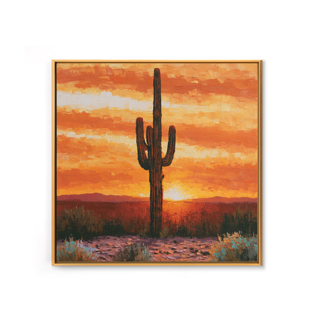 Saguaro Cactus under Orange Sunset Sky Canvas Print, Desert Art, Wall Decor, Southwestern Decor, Desert, Living Room Decor, DES-1x1-25
