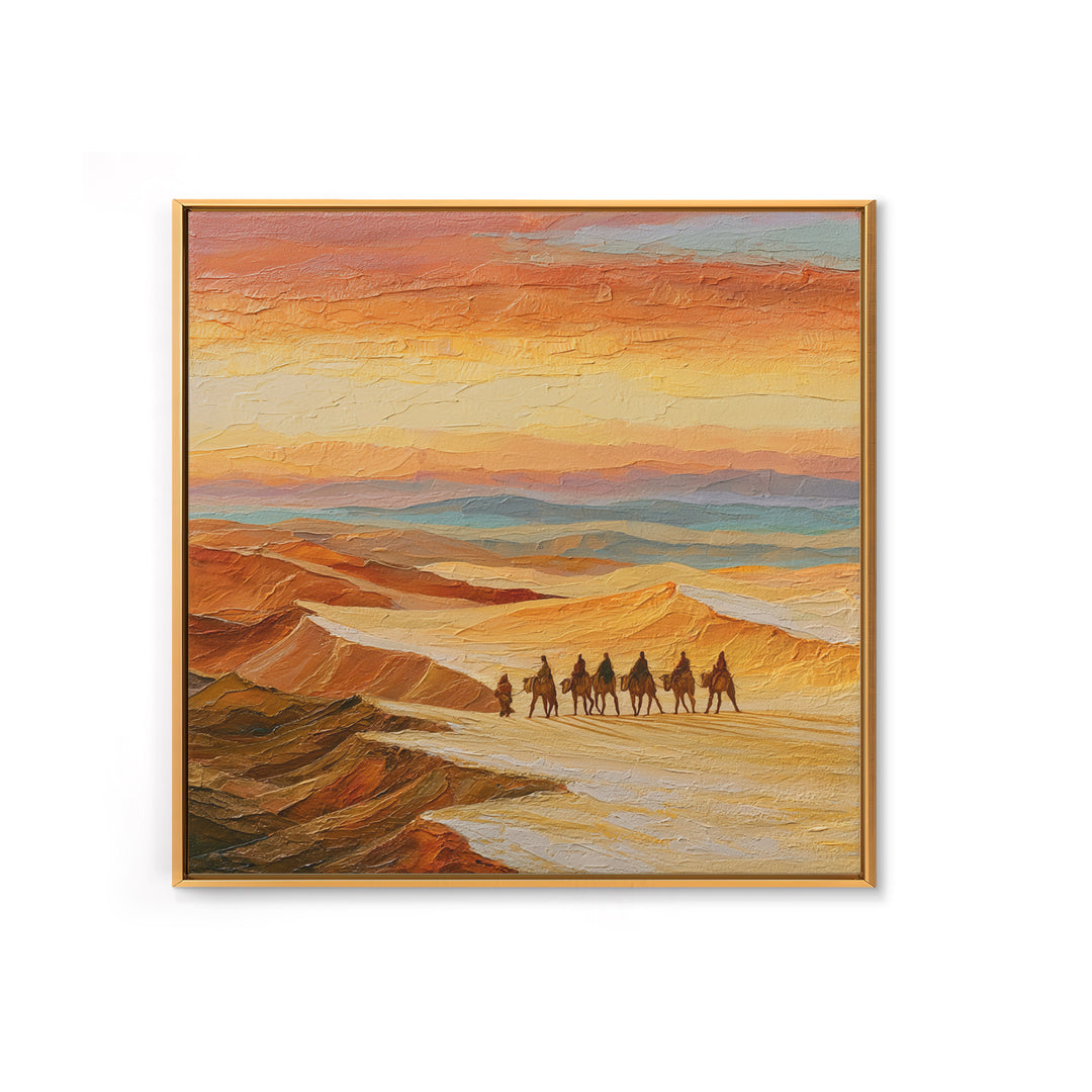 Camel Caravan Crossing Golden Dunes Canvas Print, Desert Art, Western Decor, Southwestern Decor, Fine Art, Desert, Modern Decor, DES-1x1-31