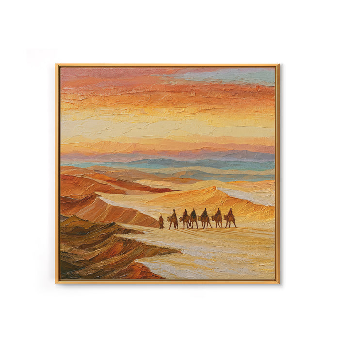 Camel Caravan Crossing Golden Dunes Canvas Print, Desert Art, Western Decor, Southwestern Decor, Fine Art, Desert, Modern Decor, DES-1x1-31