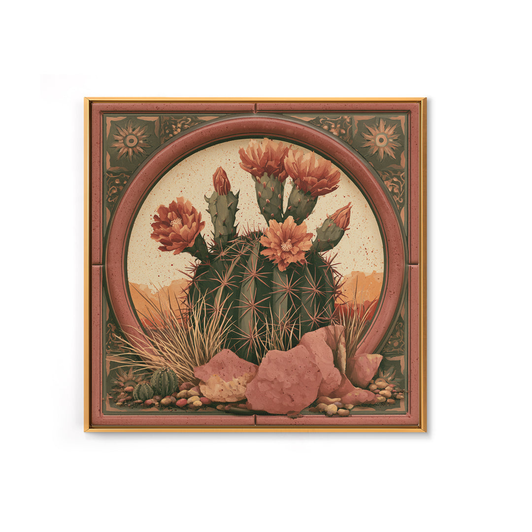 Cactus Botanical Plate Framed Canvas Print, Desert Art, Gallery Decor, Southwestern Decor, Fine Art, Desert, Home Decor, DES-1x1-32
