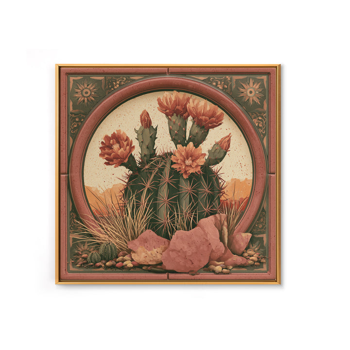 Cactus Botanical Plate Framed Canvas Print, Desert Art, Gallery Decor, Southwestern Decor, Fine Art, Desert, Home Decor, DES-1x1-32