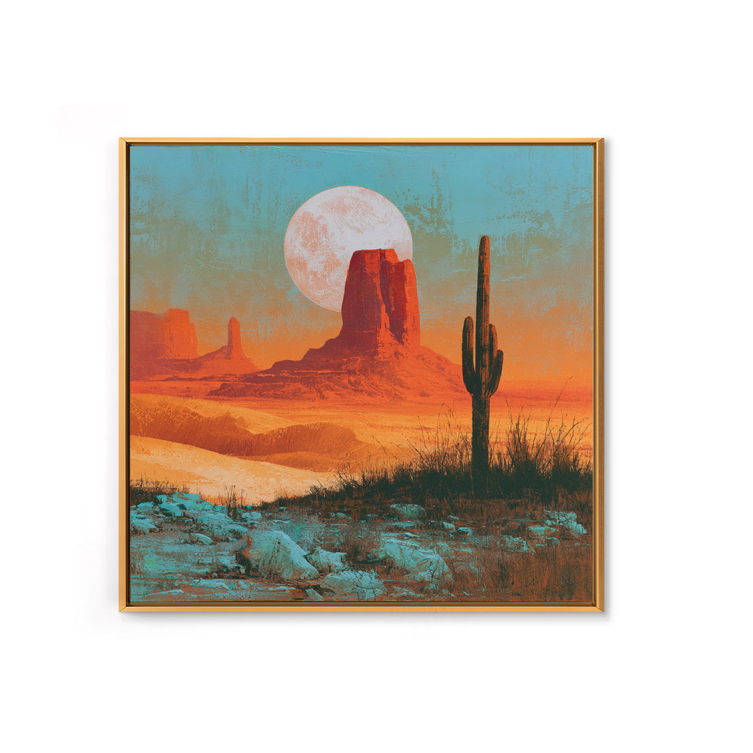 Desert Moon over Rolling Sand Framed Canvas Print, Desert Art, Fine Art Print, Southwestern Decor, Watercolor Art, Desert, DES-1x1-34