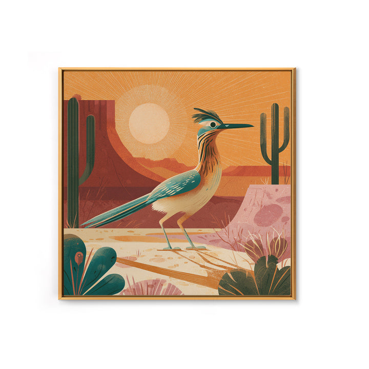 Roadrunner Bird in a Dry Wash Framed Canvas Print, Desert Art, Statement Artwork, Southwestern Decor, Fine Art, Desert, DES-1x1-38