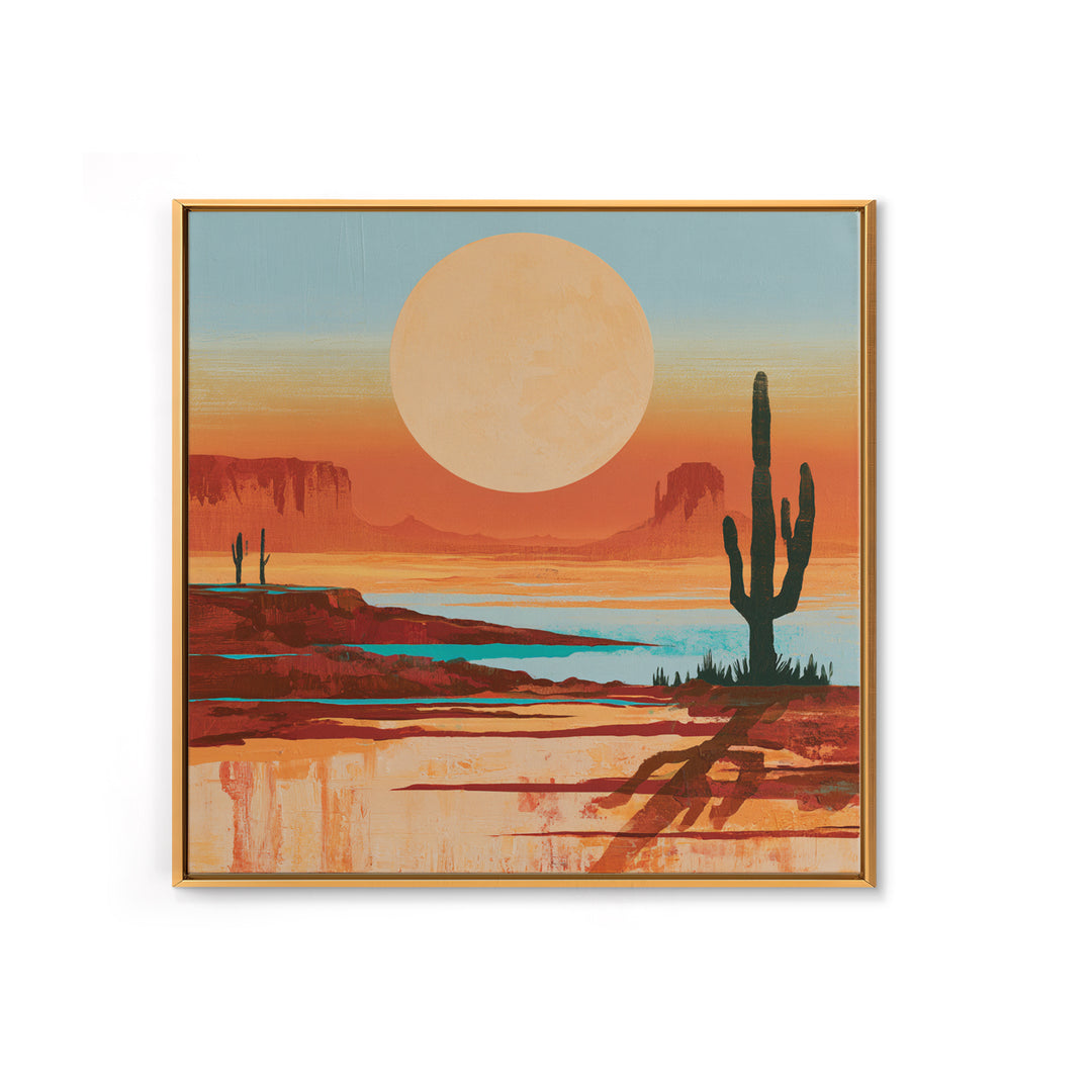 Minimal Beige Sun Framed Canvas Print, Desert Art, Gallery Decor, Southwestern Decor, Oil Painting, Desert, Home Decor, DES-1x1-46