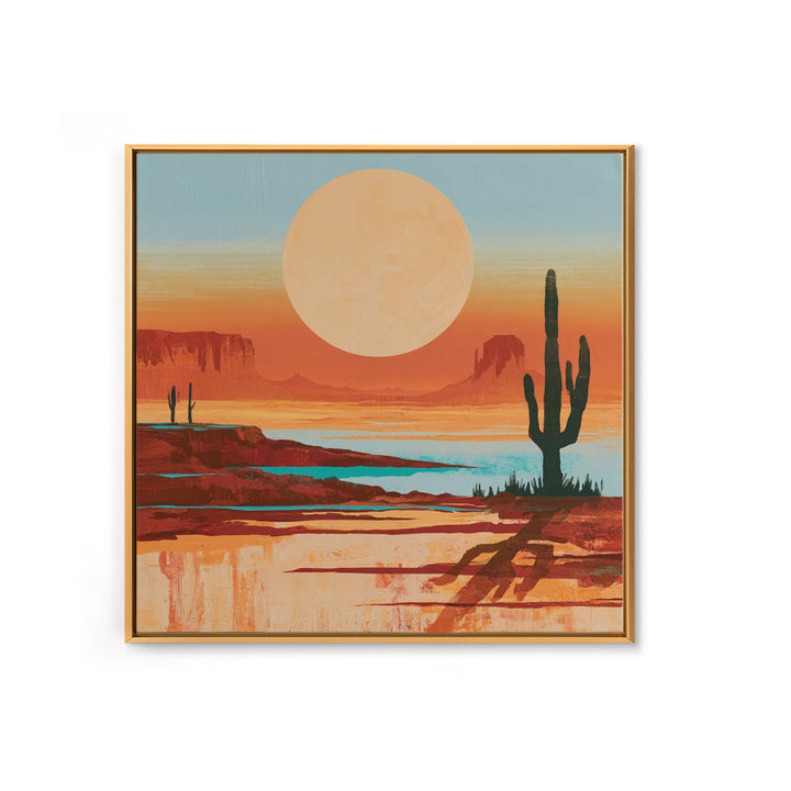 Minimal Beige Sun Framed Canvas Print, Desert Art, Gallery Decor, Southwestern Decor, Oil Painting, Desert, Home Decor, DES-1x1-46