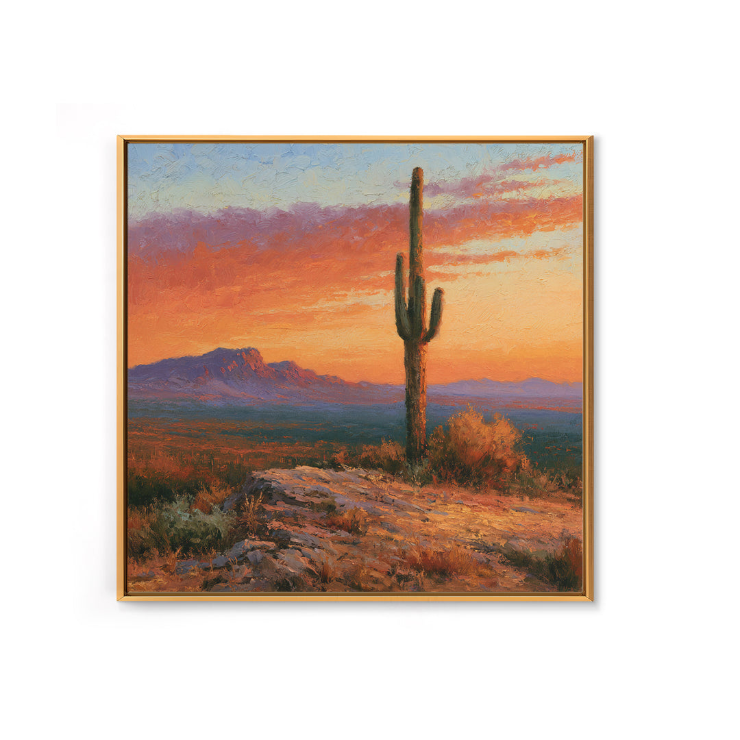 Saguaro Cactus under Orange Sunset Sky Canvas Print, Desert Art, Wall Decor, Southwestern Decor, Desert, Living Room Decor, DES-1x1-49
