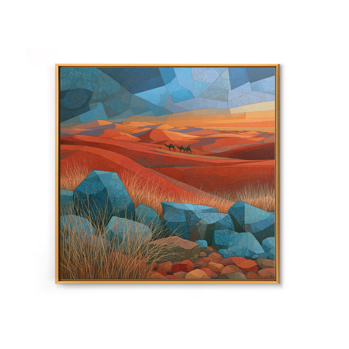 Saharan Dunes with Tiny Caravan Silhouettes Canvas Print, Desert Art, Neutral Decor, Southwestern Decor, Fine Art, Desert, DES-1x1-50