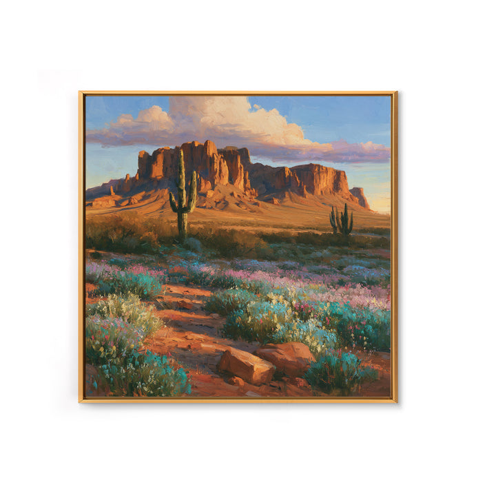 Desert Wildflowers After Spring Rain Framed Canvas Print, Desert Art, Modern Wall Art, Southwestern Decor, Watercolor Art, DES-1x1-52