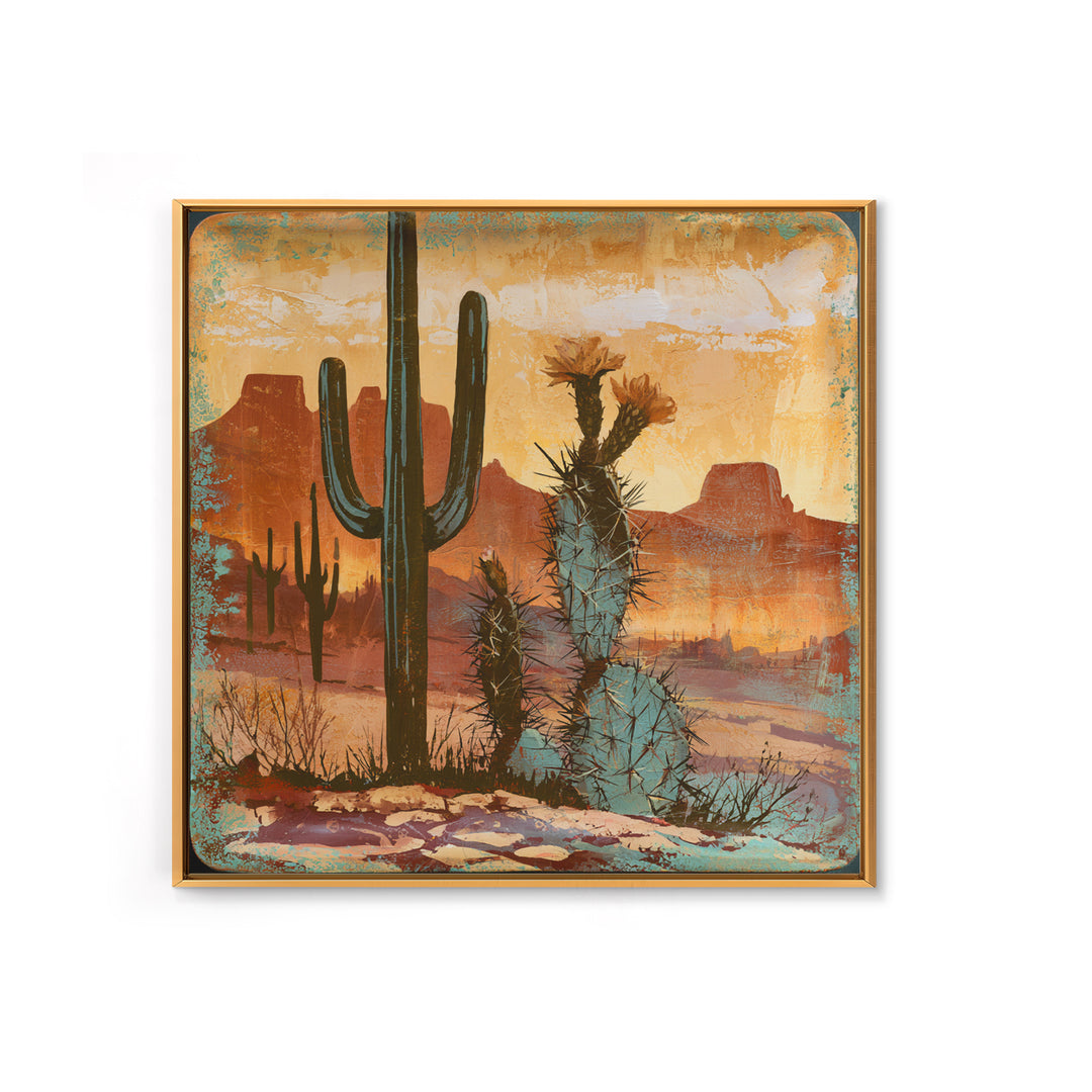 Cactus Botanical Plate Framed Canvas Print, Desert Art, Original Art, Southwestern Decor, Fine Art, Desert, Landscape Wall Art, DES-1x1-56