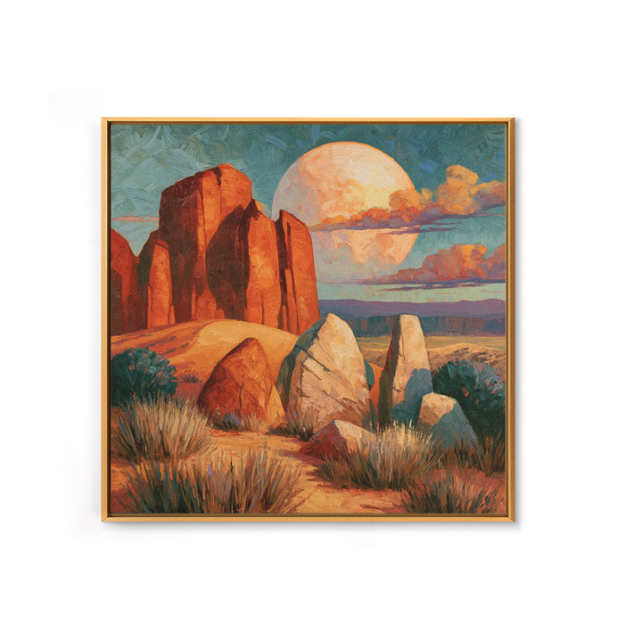 Desert Moon over Rolling Sand Framed Canvas Print, Desert Art, Fine Art Print, Southwestern Decor, Watercolor Art, Desert, DES-1x1-58
