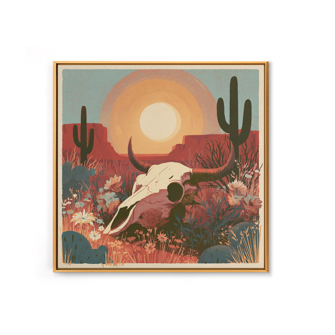 Sun Bleached Skull and Desert Flowers Canvas Print, Desert Art, Western Decor, Southwestern Decor, Desert, Modern Decor, DES-1x1-60