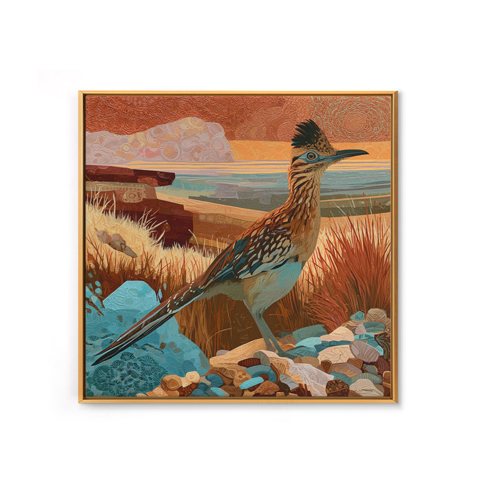 Roadrunner Bird in a Dry Wash Framed Canvas Print, Desert Art, Statement Artwork, Southwestern Decor, Fine Art, Desert, DES-1x1-62