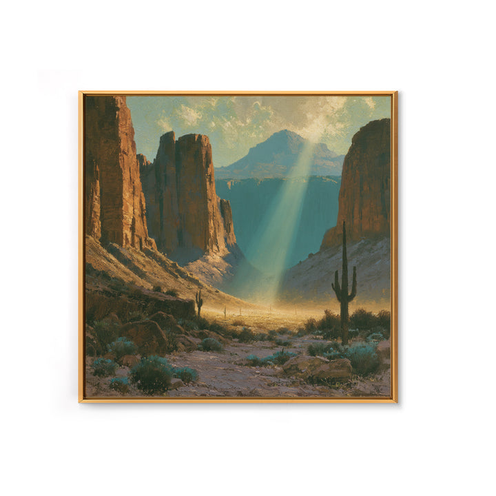 Sandstone Canyon with Dramatic Light Beam Framed Canvas Print, Desert Art, Boho Decor, Southwestern Decor, Fine Art, Desert, DES-1x1-64