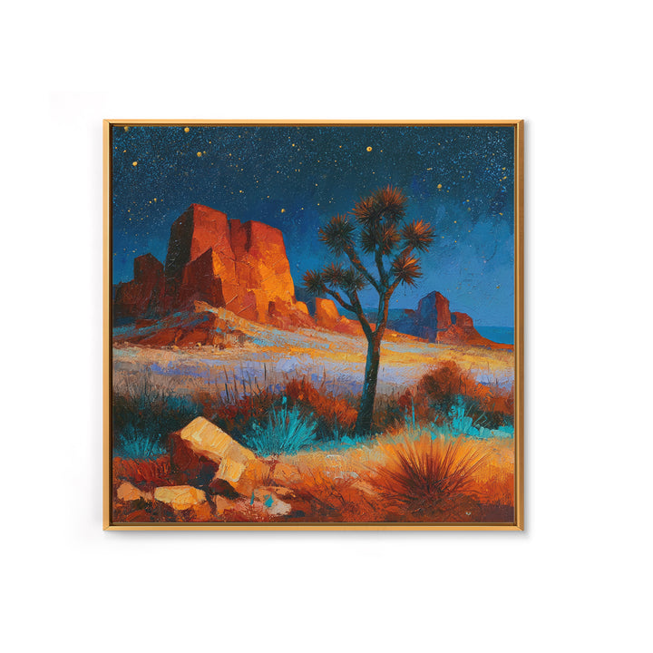 Joshua Tree under Star Filled Night Framed Canvas Print, Desert Art, Southwestern Decor, Watercolor Art, Desert, DES-1x1-78